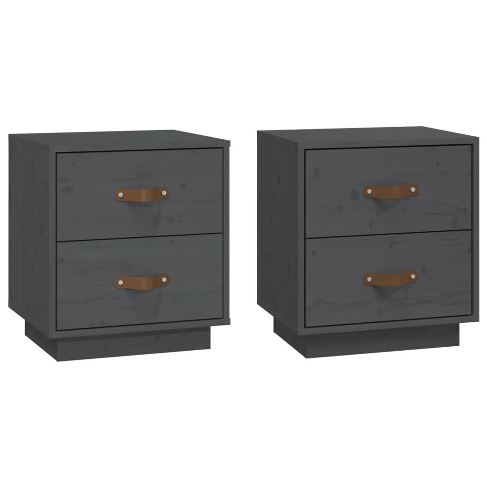 Comodini Grigi 2 Pz 40x34x45 Cm In Legno Massello Di Pino - Foto 2