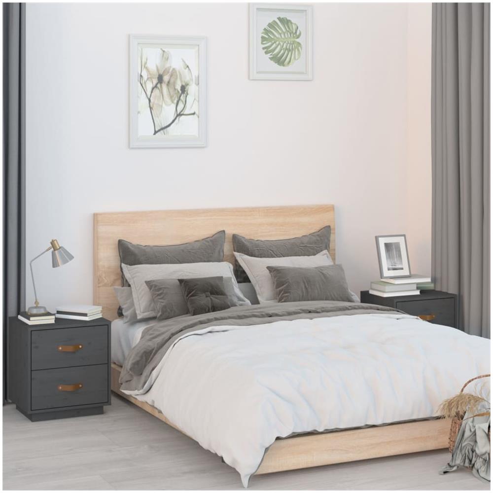 Comodini Grigi 2 Pz 40x34x45 Cm In Legno Massello Di Pino - Foto 1