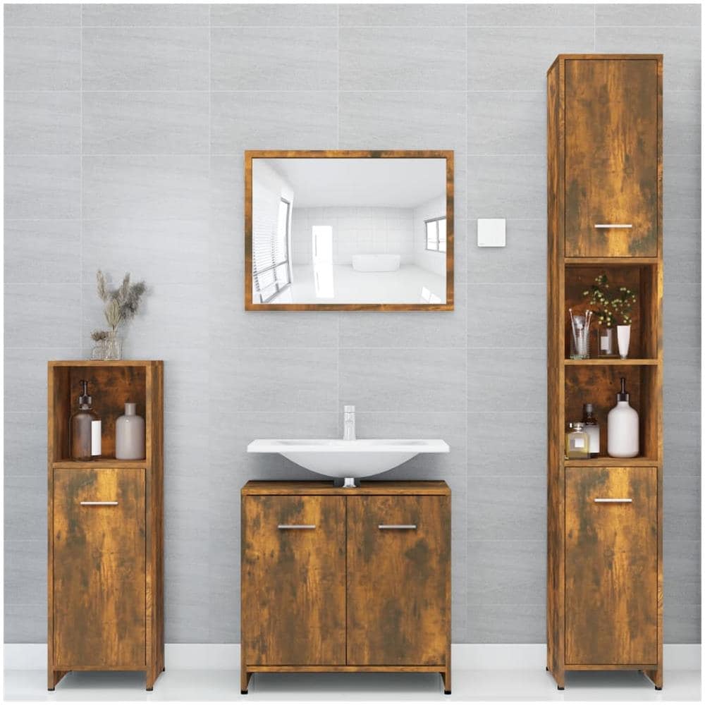 Armadietto Bagno Rovere Fumo 30x30x183,5cm Legno tecnico - Foto 1