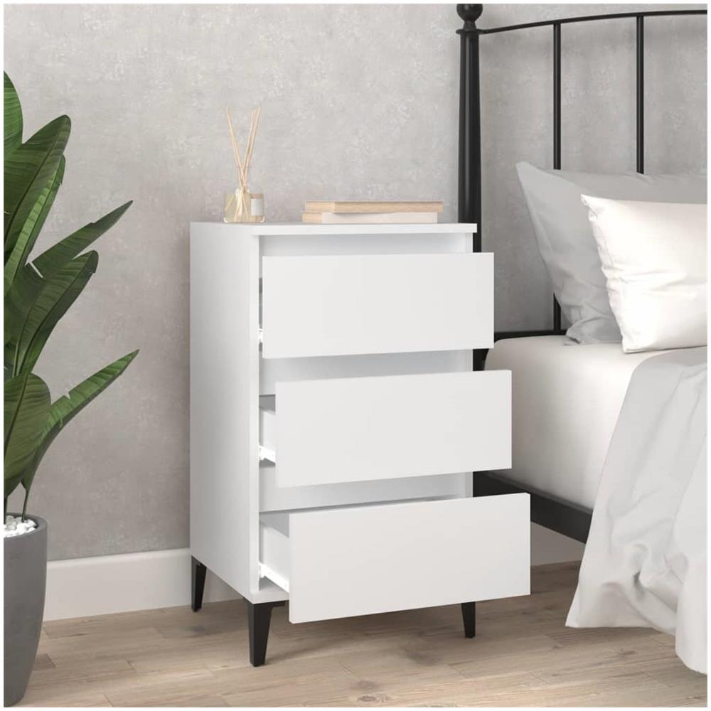 Comodino Bianco 40x35x70 Cm In Legno Multistrato - Foto 3