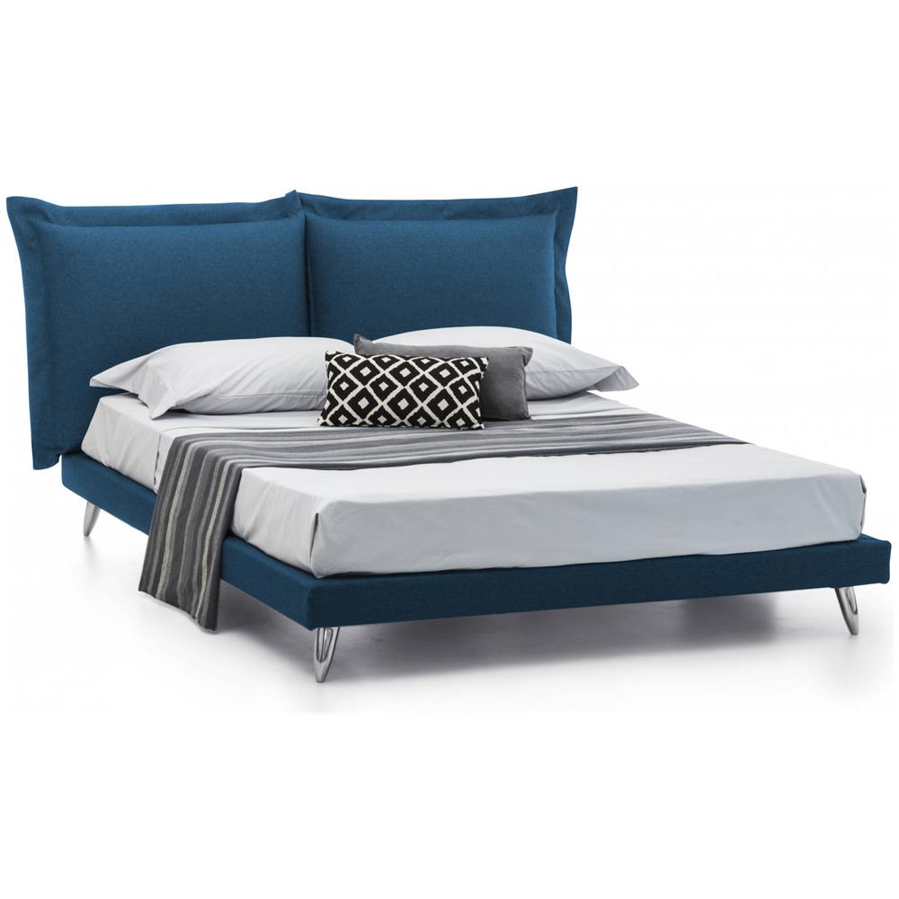 Letto Matrimoniale Ludovica, Letto Fisso In Tessuto Con Piedini, 100% Made In Italy, Adatto Per Materasso 160x190 Cm, Blu - Foto 2