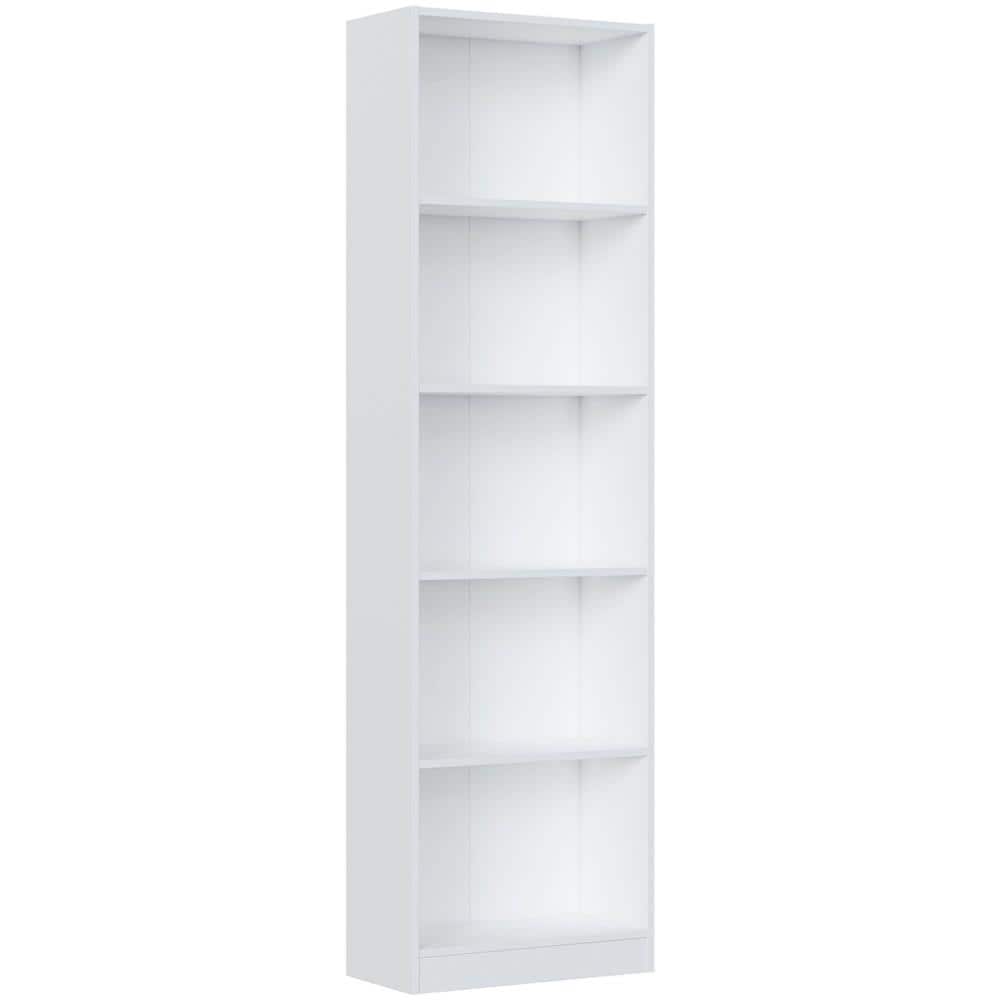 Libreria Pomona, Mobile Portalibri Alta A 5 Ripiani, Scaffale Da Ufficio O Cameretta, Scaffale Moderno Con Scomparti, 52x25h80 Cm, Bianco - Foto 2
