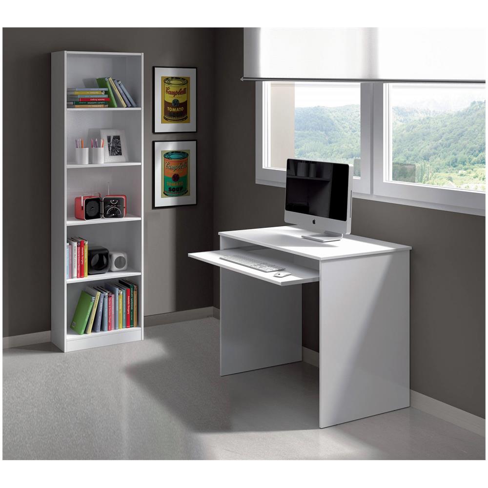 Libreria Pomona, Mobile Portalibri Alta A 5 Ripiani, Scaffale Da Ufficio O Cameretta, Scaffale Moderno Con Scomparti, 52x25h80 Cm, Bianco - Foto 3