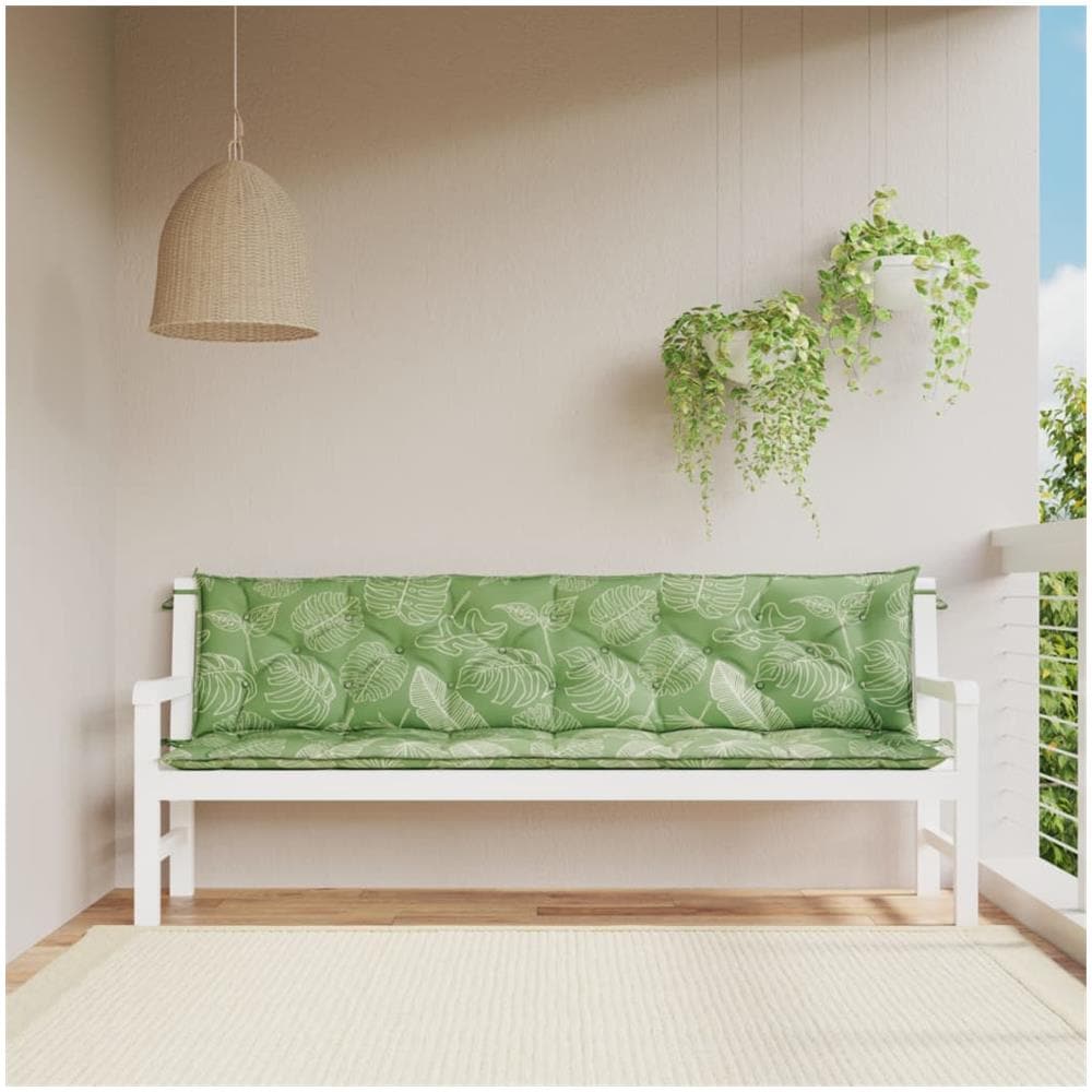 Cuscini Panca Giardino 2 Pz Motivo A Foglie 200x50x7 Cm Tessuto - Foto 1