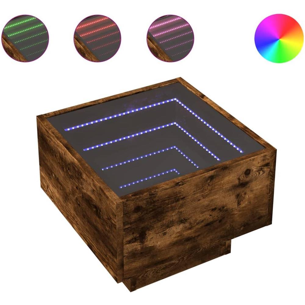 Tavolino con LED Rovere Fumo 40x40x30 cm in Legno Multistrato - Foto 1