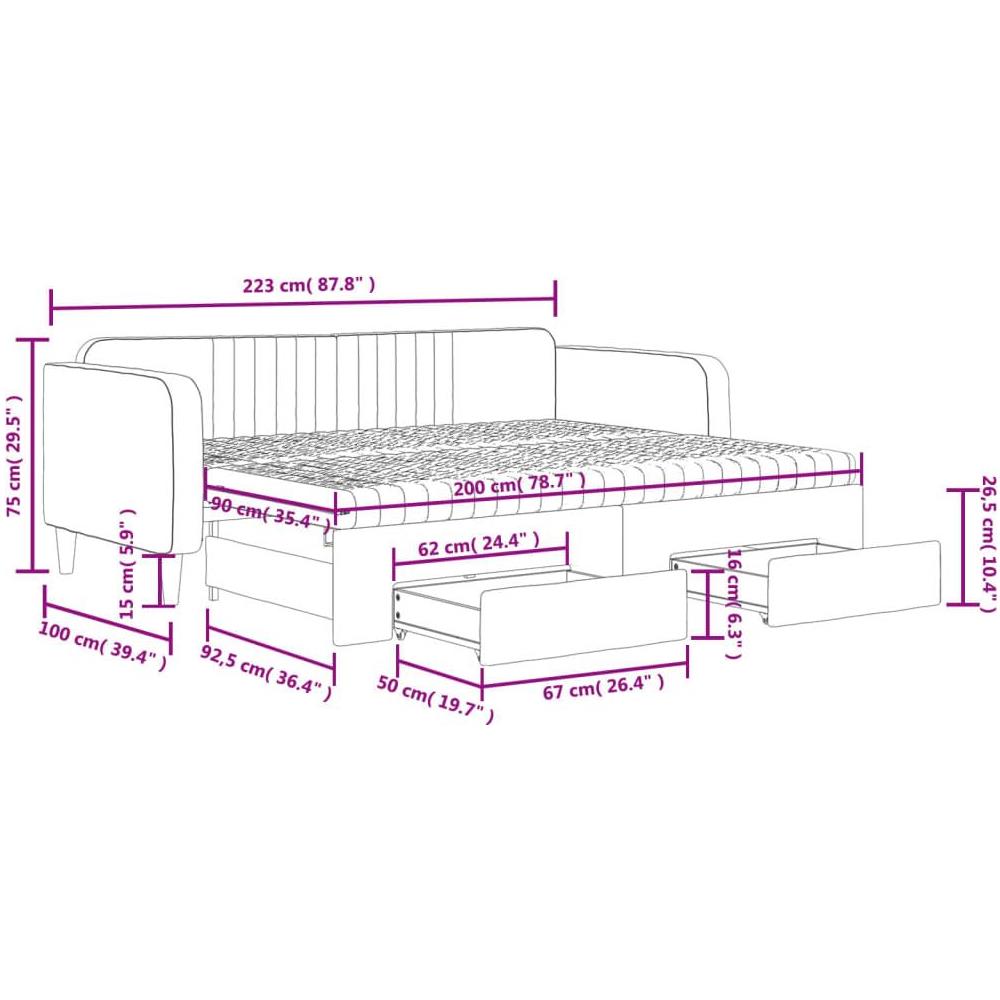 Divano Letto Estraibile con Cassetti Blu 90x200 cm in Velluto - Foto 10