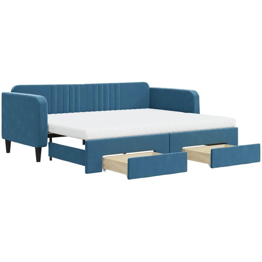 Divano Letto Estraibile con Cassetti Blu 90x200 cm in Velluto - Foto 1