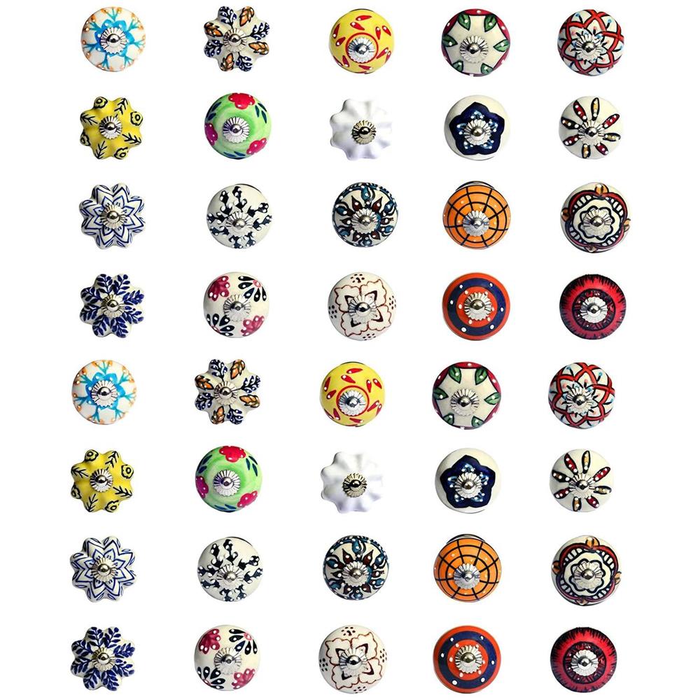 Set Di 40 Pomelli In Ceramica Colori Classici Floreali Maniglie Artigianali Per Armadi, Cassetti, Cassettiere E Appendiabiti Diametro 40 Mm - Foto 1