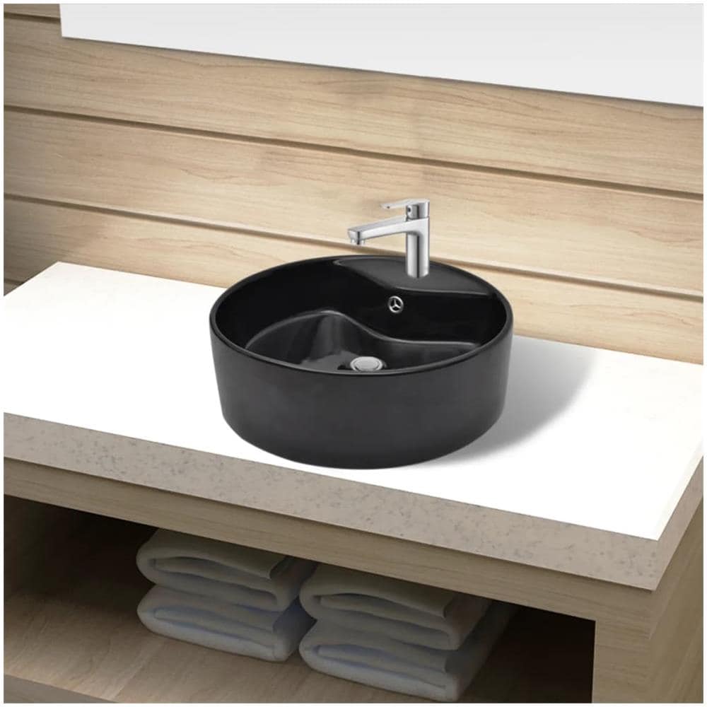 Lavandino Bagno In Ceramica Nera Rotondo Con Foro Di Trabocco - Foto 1