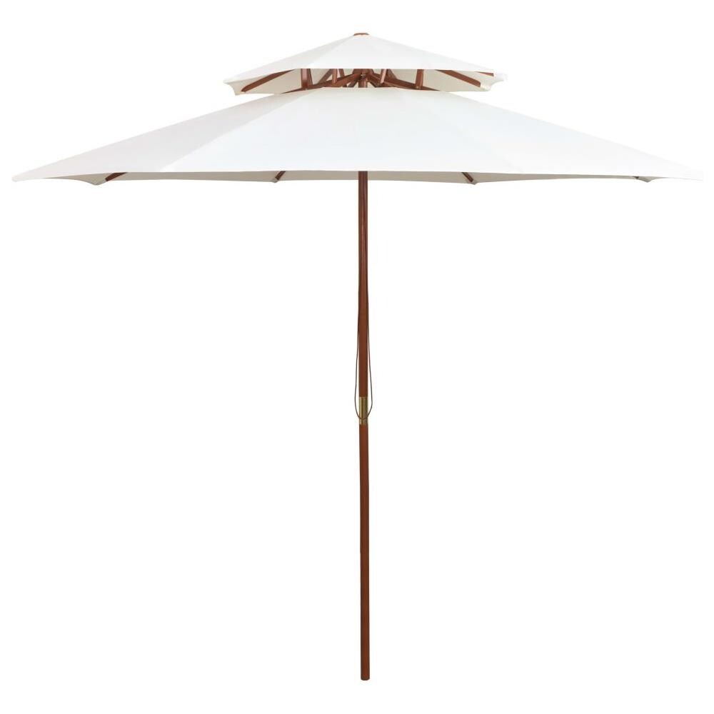 Ombrellone 2 Livelli 270x270 Cm Con Palo In Legno Bianco Crema - Foto 1
