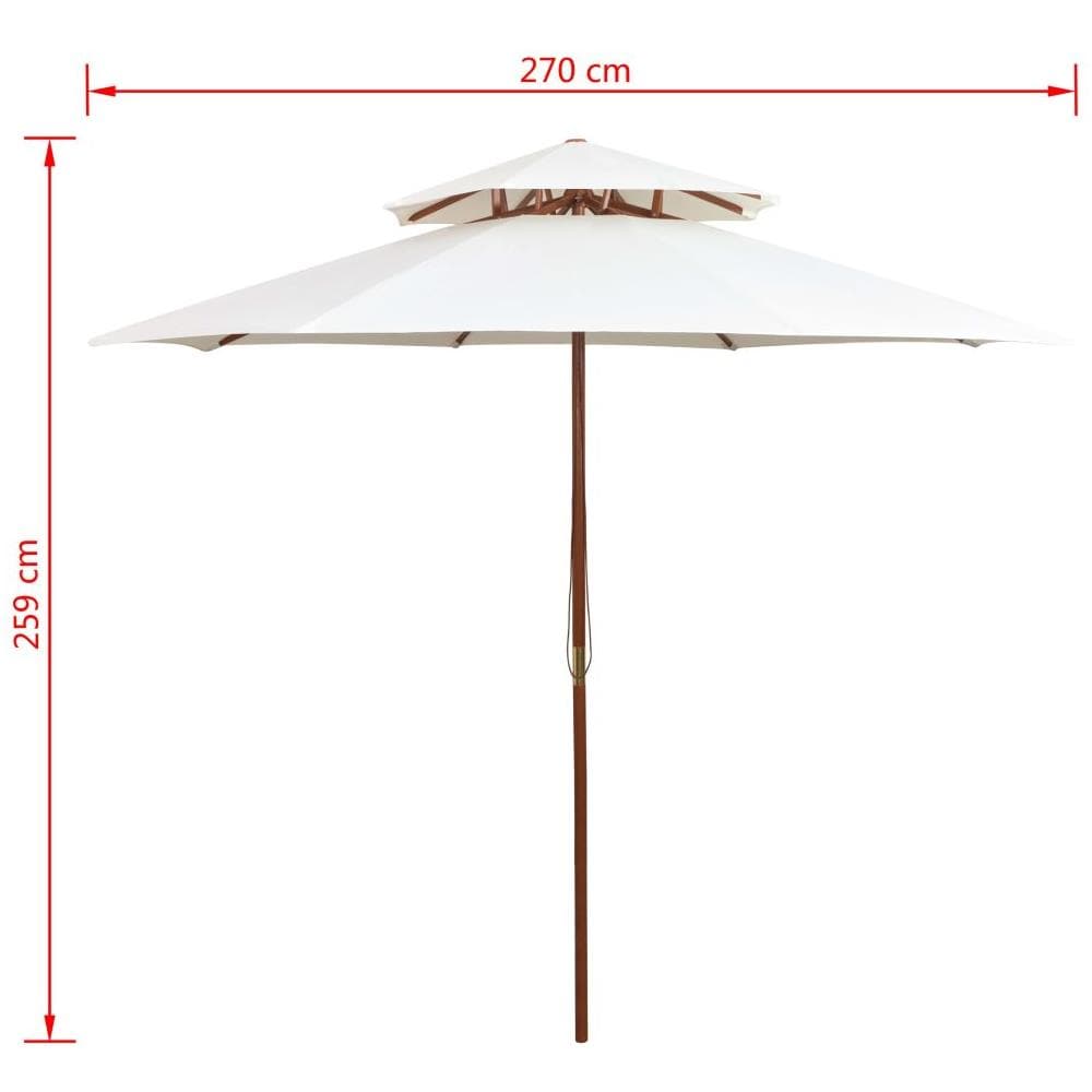 Ombrellone 2 Livelli 270x270 Cm Con Palo In Legno Bianco Crema - Foto 6