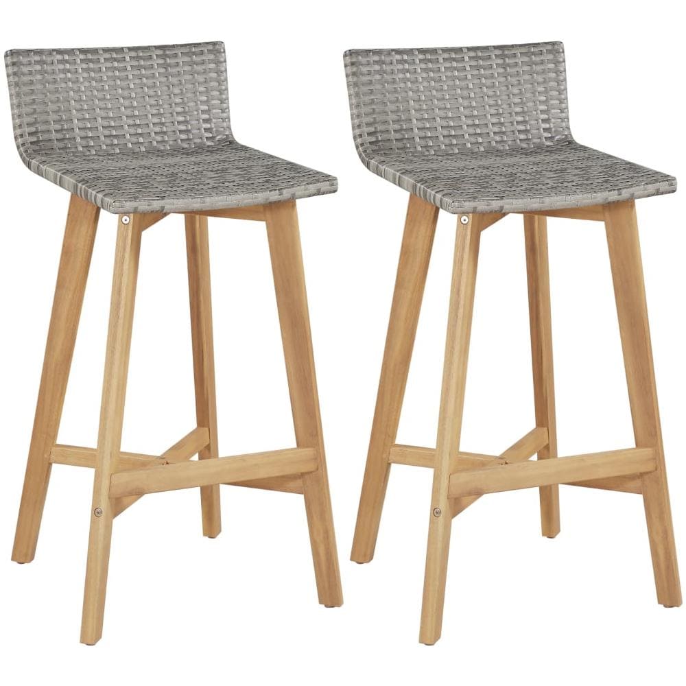 Sgabelli 2 Pz Polyrattan E Legno Massello D'acacia 40x45x90 Cm - Foto 1