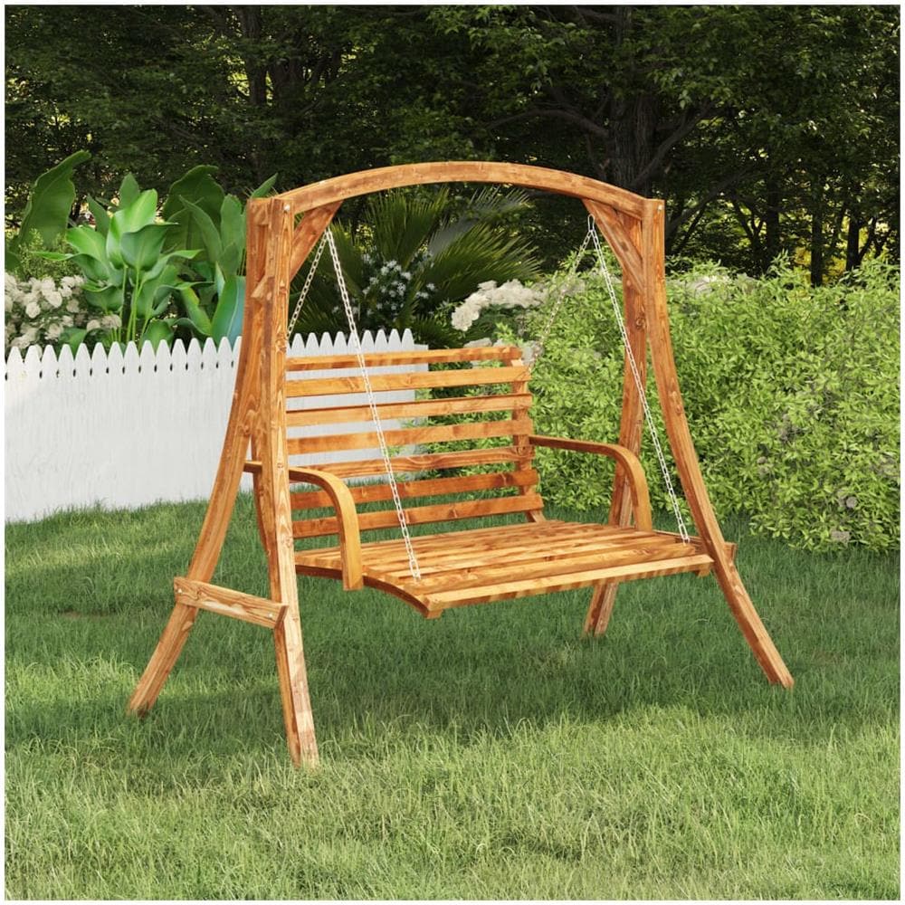 Panca a Dondolo in Legno Ricurvo Finitura Teak 126x63x92 cm - Foto 1