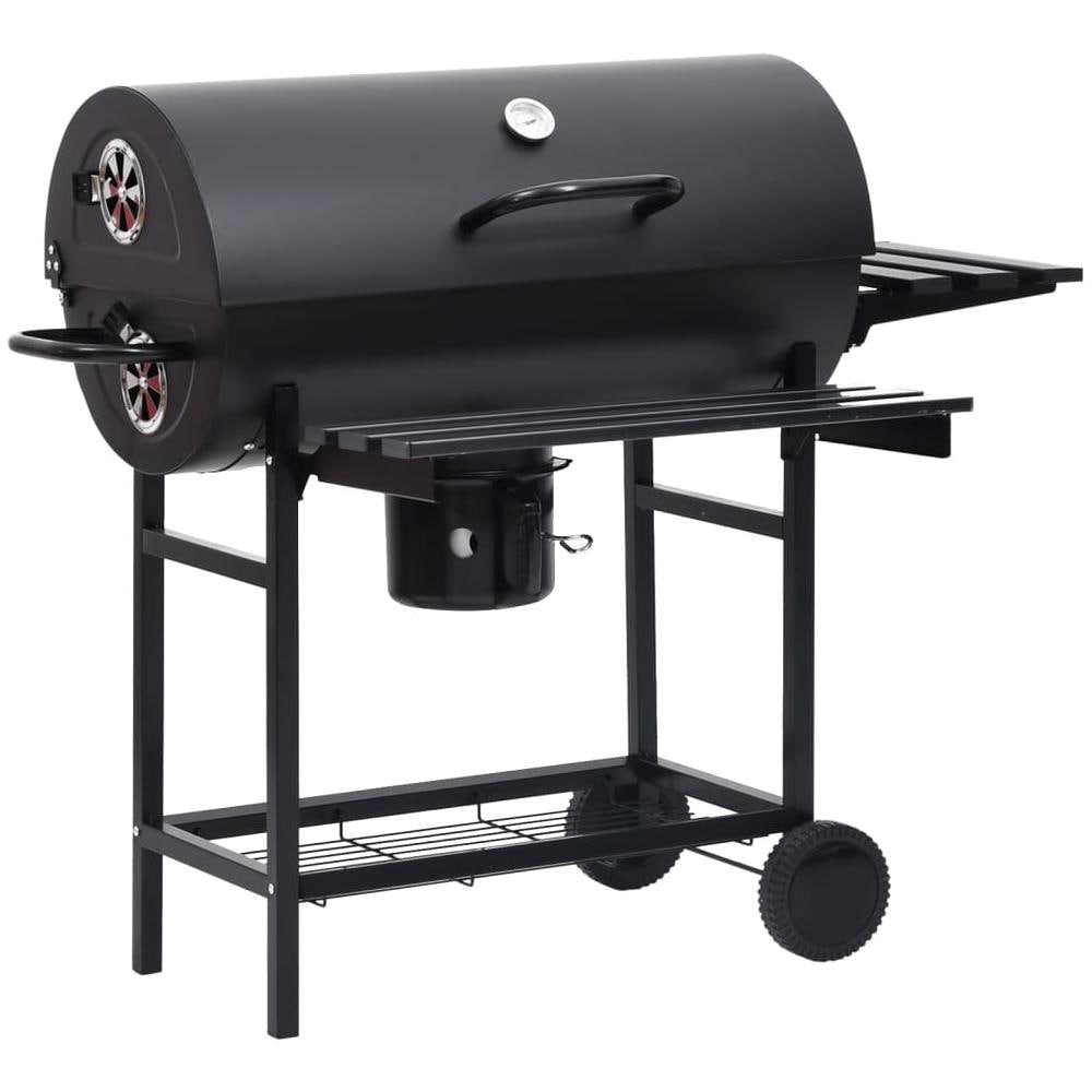 Barbecue a Barile con Ruote e Ripiani Acciaio Nero 115x85x95 cm - Foto 2