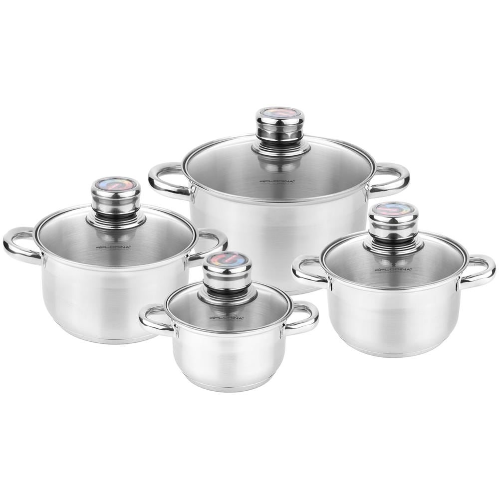 Pablo Batteria Da Cucina In Acciaio Inossidabile, 8 Pezzi, Induzione, Coperchi Vetro Argento - Foto 1