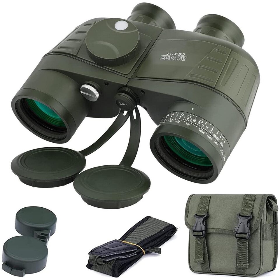 Binocolo Marino 10x50 Impermeabile E Galleggiante Con Bussola E Telemetro – Prisma BAK4, FMC, Per Nautica E Birdwatching