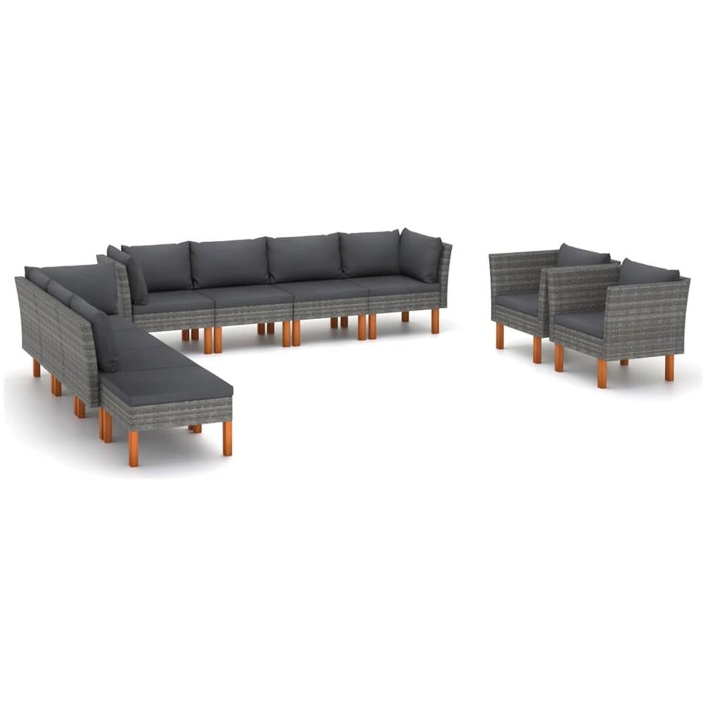 Set Divani Giardino 10pz Polyrattan Legno Di Eucalipto Grigio - Foto 1