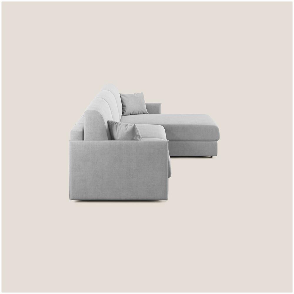 Evans Divano Letto Angolare Con Penisola In Morbido Tessuto Impermeabile T02 Grigio chiaro 232 Cm Sinistro (mat. 120x197) - Foto 2
