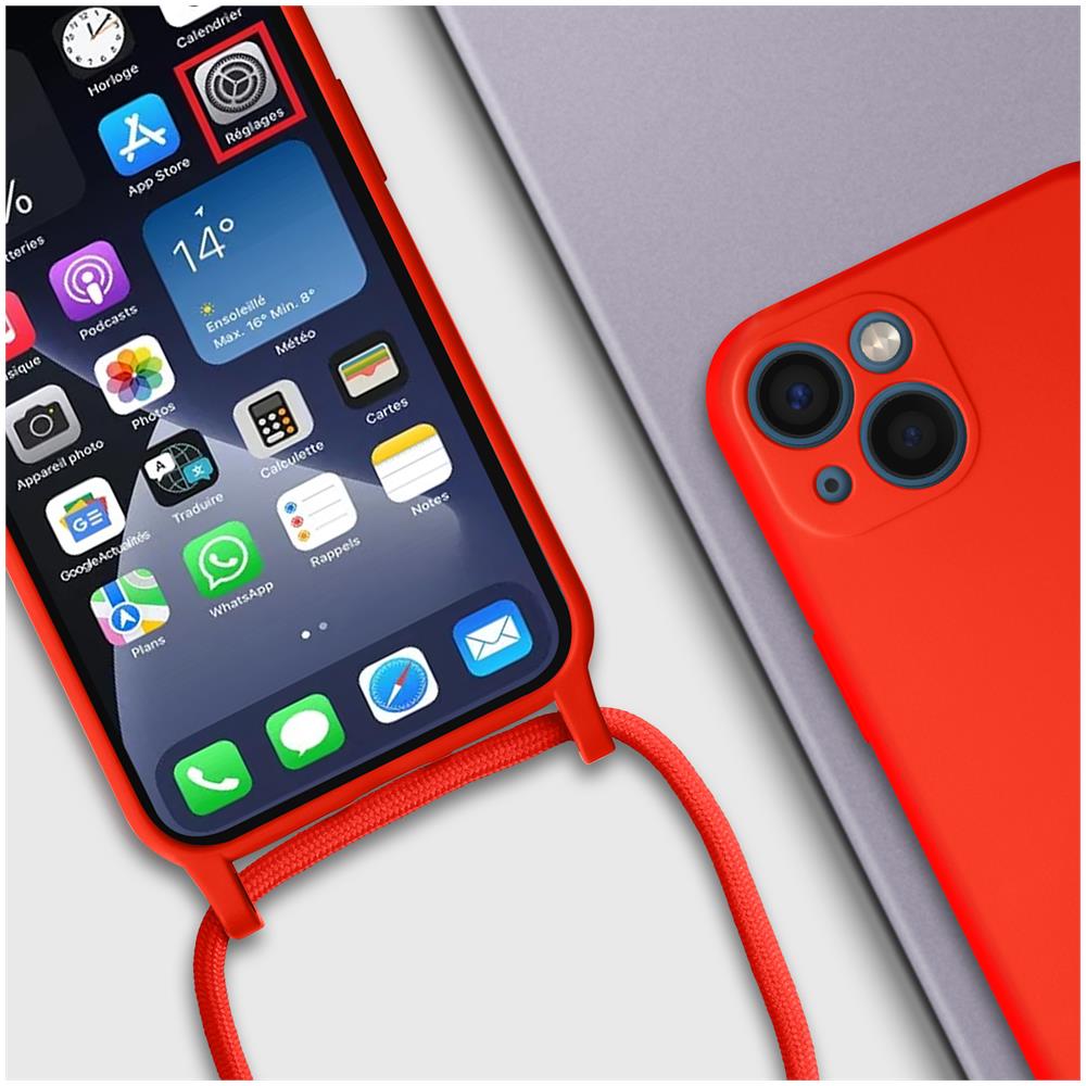 Cover Semirigida Per Iphone 13 Cordino Nylon Intrecciato 80 Cm Rossa - Foto 2