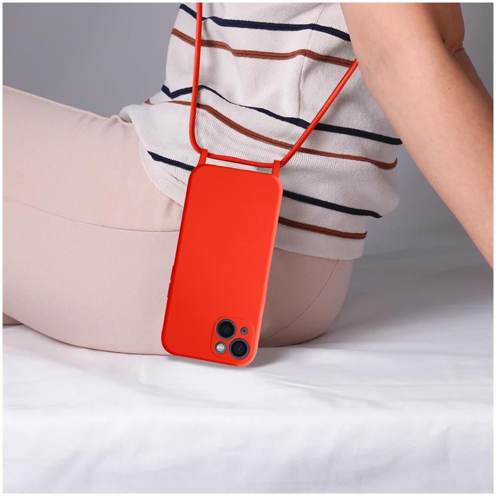 Cover Semirigida Per Iphone 13 Cordino Nylon Intrecciato 80 Cm Rossa - Foto 5