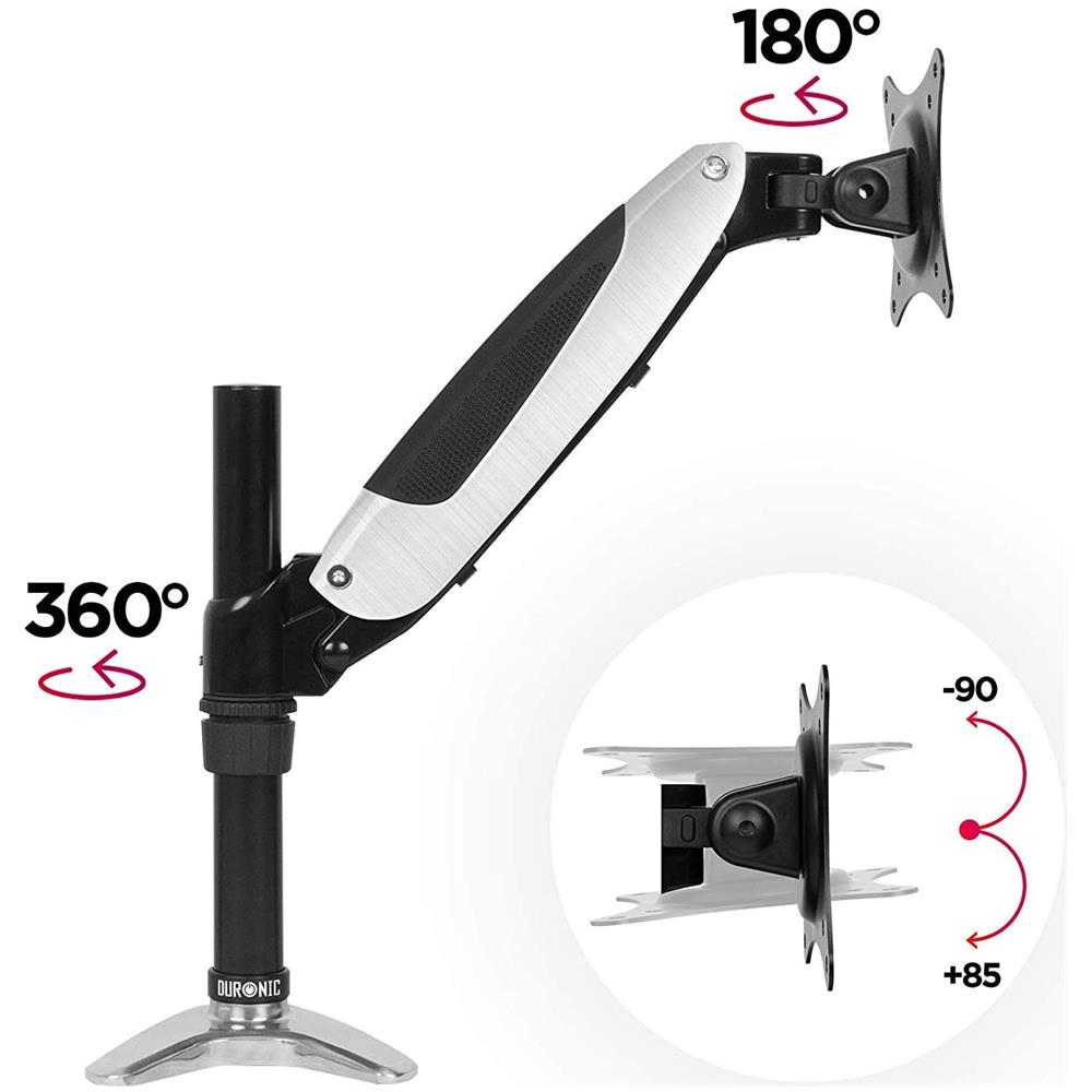 Dm651x1 Supporto Monitor - Supporto Per 1 Monitor Fino A 27” - Vesa 75/100 - Portata 8 Kg - Regolabile In Altezza - Inclinabile -90° +85° - Rotabile Di 360° - Foto 2