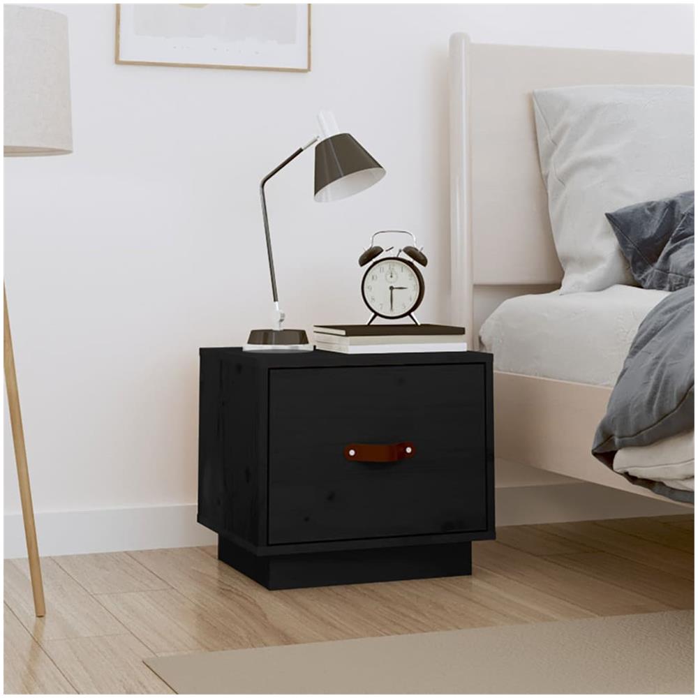Comodino Nero 40x34x35 Cm In Legno Massello Di Pino - Foto 1