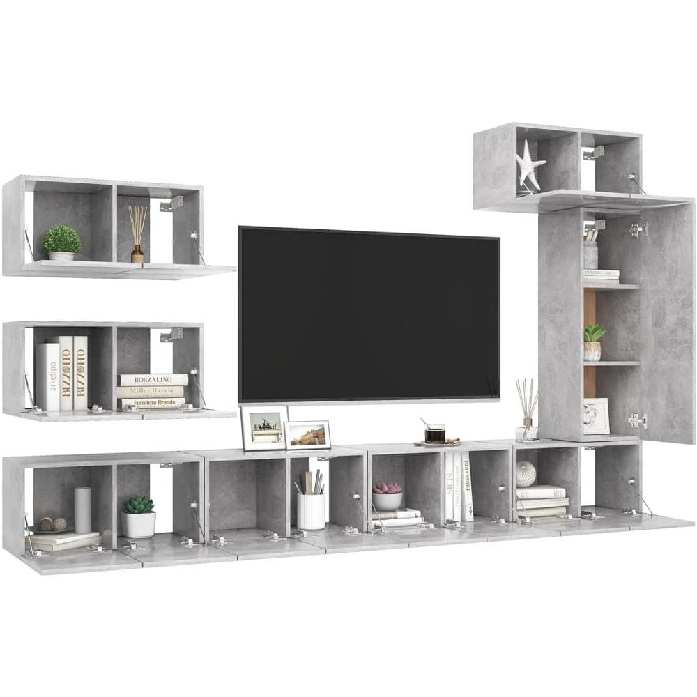 Set Porta Tv 8 Pz Grigio Cemento In Truciolato - Foto 6