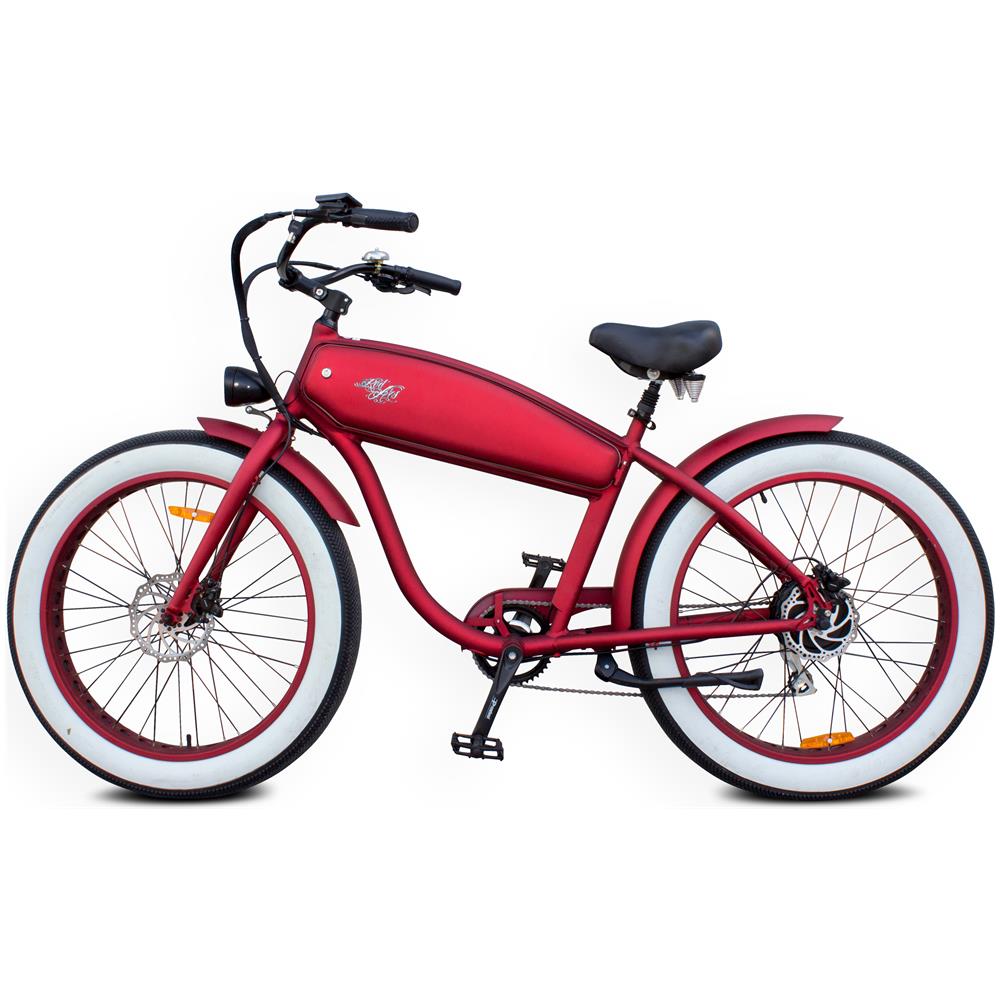 Outlaw - Rosso Metallico - 250w / 10ah - Vintage Chopper E-bike - Bicicletta Elettrica Cruiser Custom Fat Bike - Foto 2