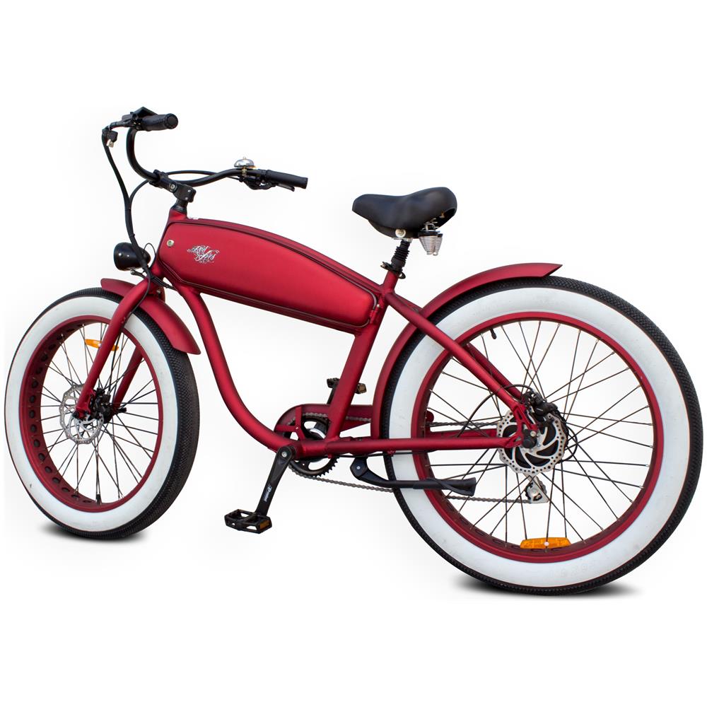 Outlaw - Rosso Metallico - 250w / 10ah - Vintage Chopper E-bike - Bicicletta Elettrica Cruiser Custom Fat Bike - Foto 5