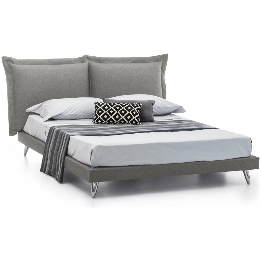 Letto Matrimoniale Ludovica, Letto Fisso In Tessuto Con Piedini, 100% Made In Italy, Adatto Per Materasso 160x190 Cm, Grigio - Foto 1