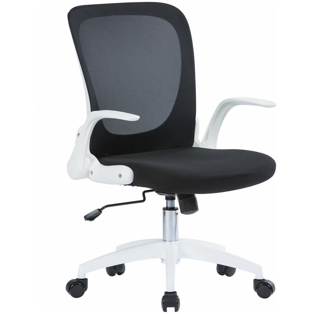 Sedia Da Ufficio Wellington, Poltrona Direzionale A Rete Con Braccioli, Seduta Ergonomica Con Braccioli Pieghevoli, 60x59h86/96 Cm, Nero E Bianco - Foto 1