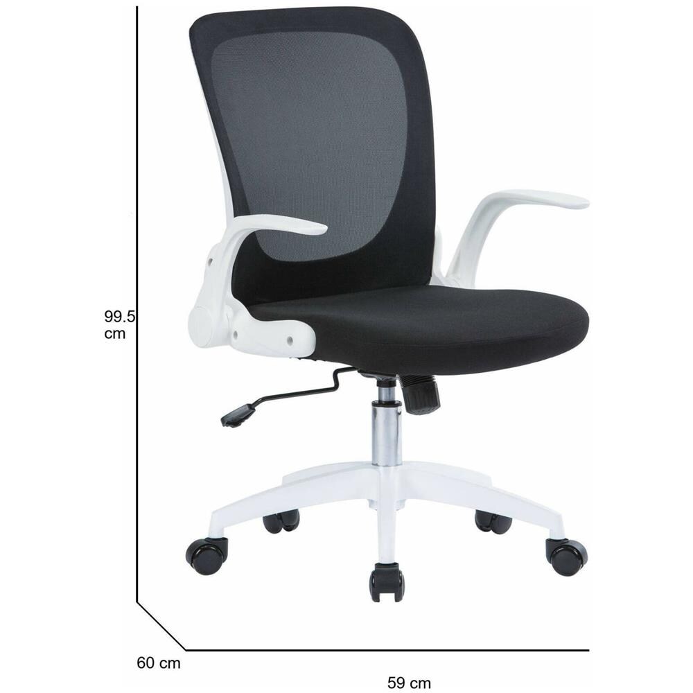 Sedia Da Ufficio Wellington, Poltrona Direzionale A Rete Con Braccioli, Seduta Ergonomica Con Braccioli Pieghevoli, 60x59h86/96 Cm, Nero E Bianco - Foto 2