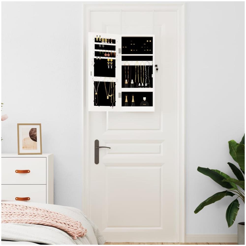 Armadio Portagioie Con Specchio A Muro Bianco 30x8,5x67 Cm - Foto 3