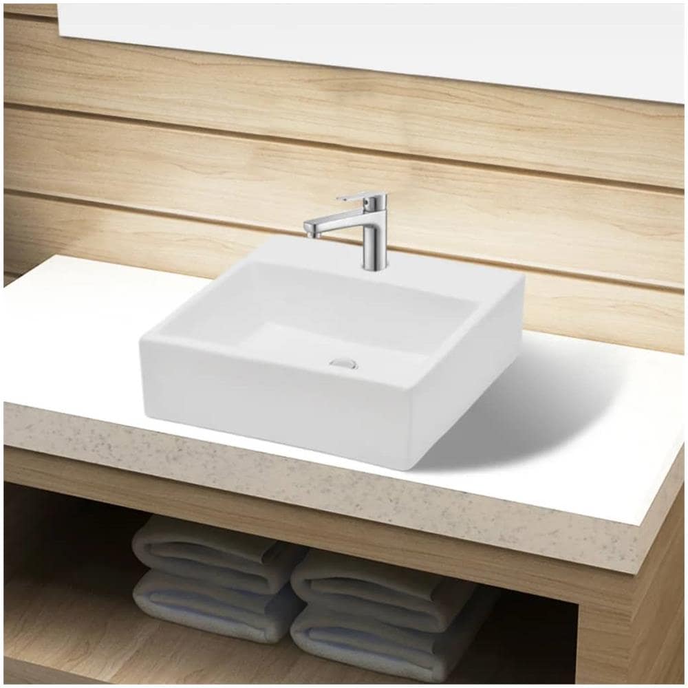 Lavandino Bagno In Ceramica Bianca Quadrato Con Foro Per Rubinetto - Foto 1