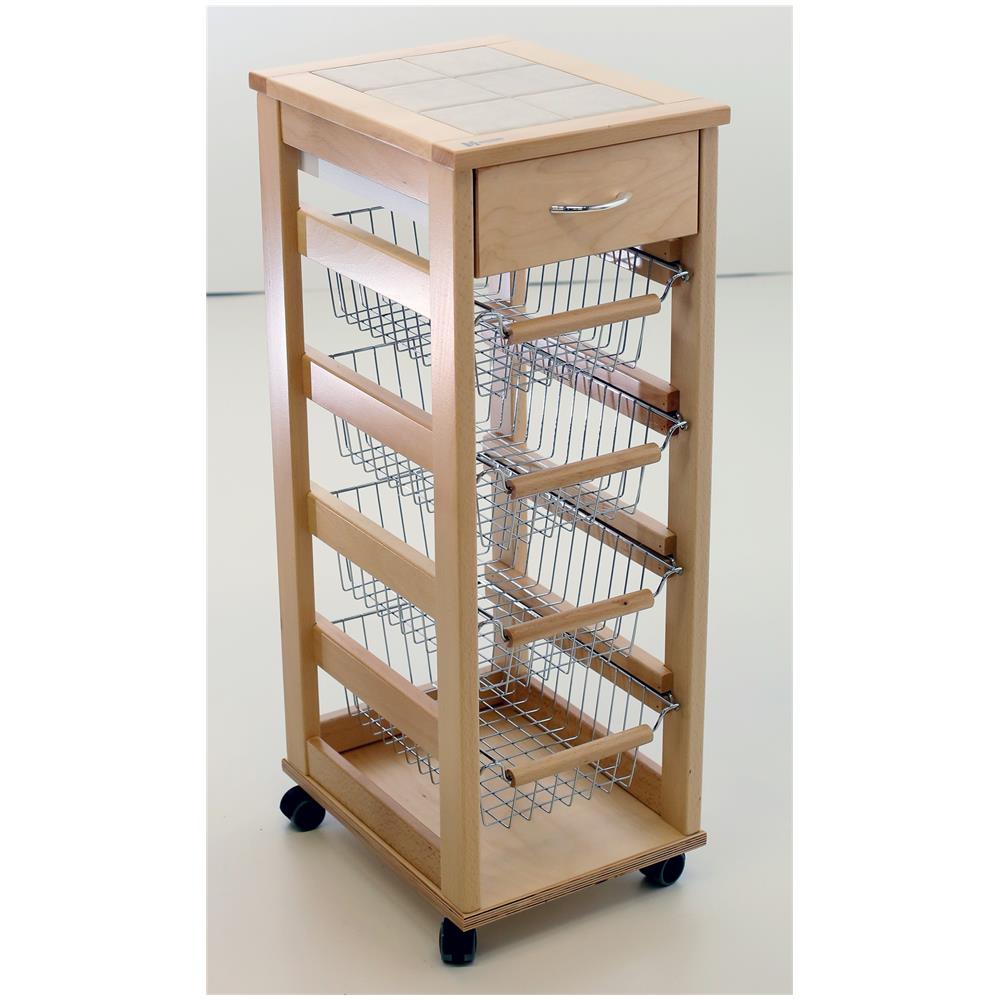 Carrello Portatutto In Faggio MASLEGNO – Portafrutta, Pane E Bottiglie, H.85 Cm, Finitura Ciliegio
