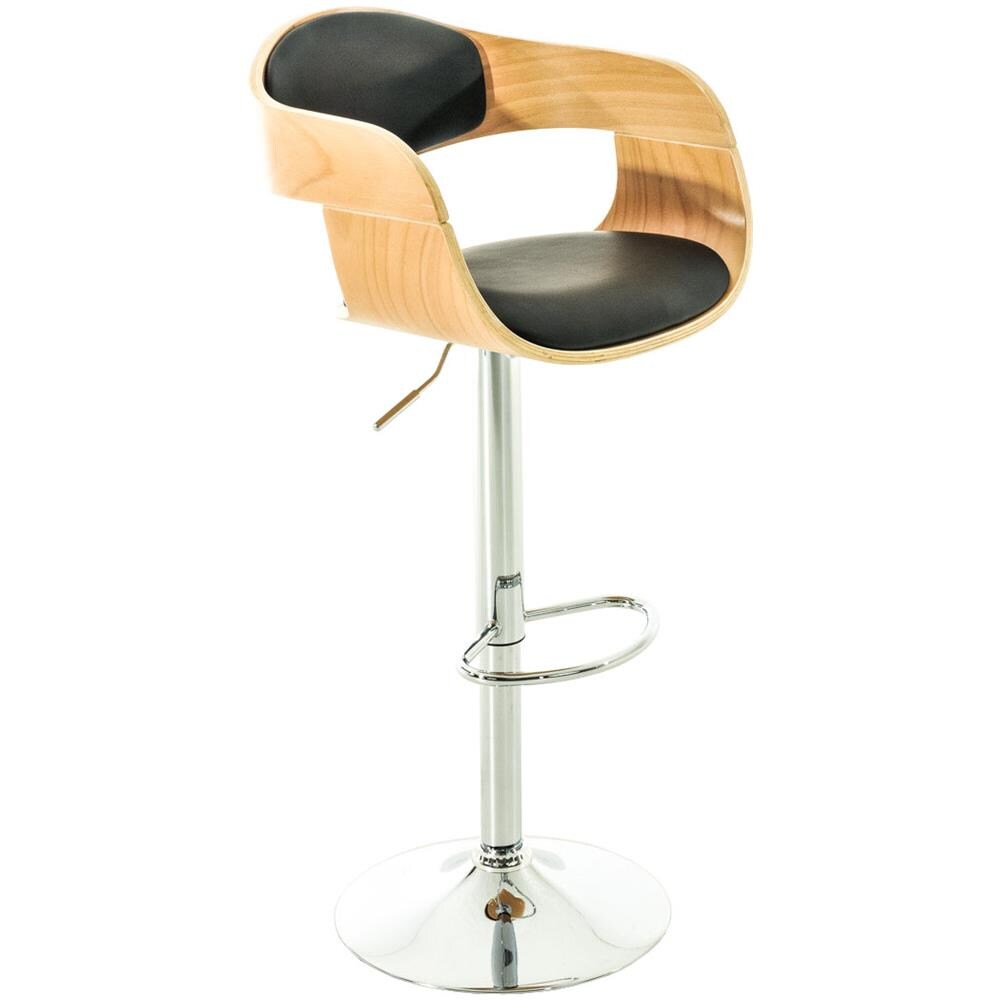 Sgabello rétro Kingston con Braccioli - Sgabello Bar Girevole 360° in Similpelle e Legno I Sgabello Alto Bancone Regolabile 63-77cm Natura / Nero - Foto 1