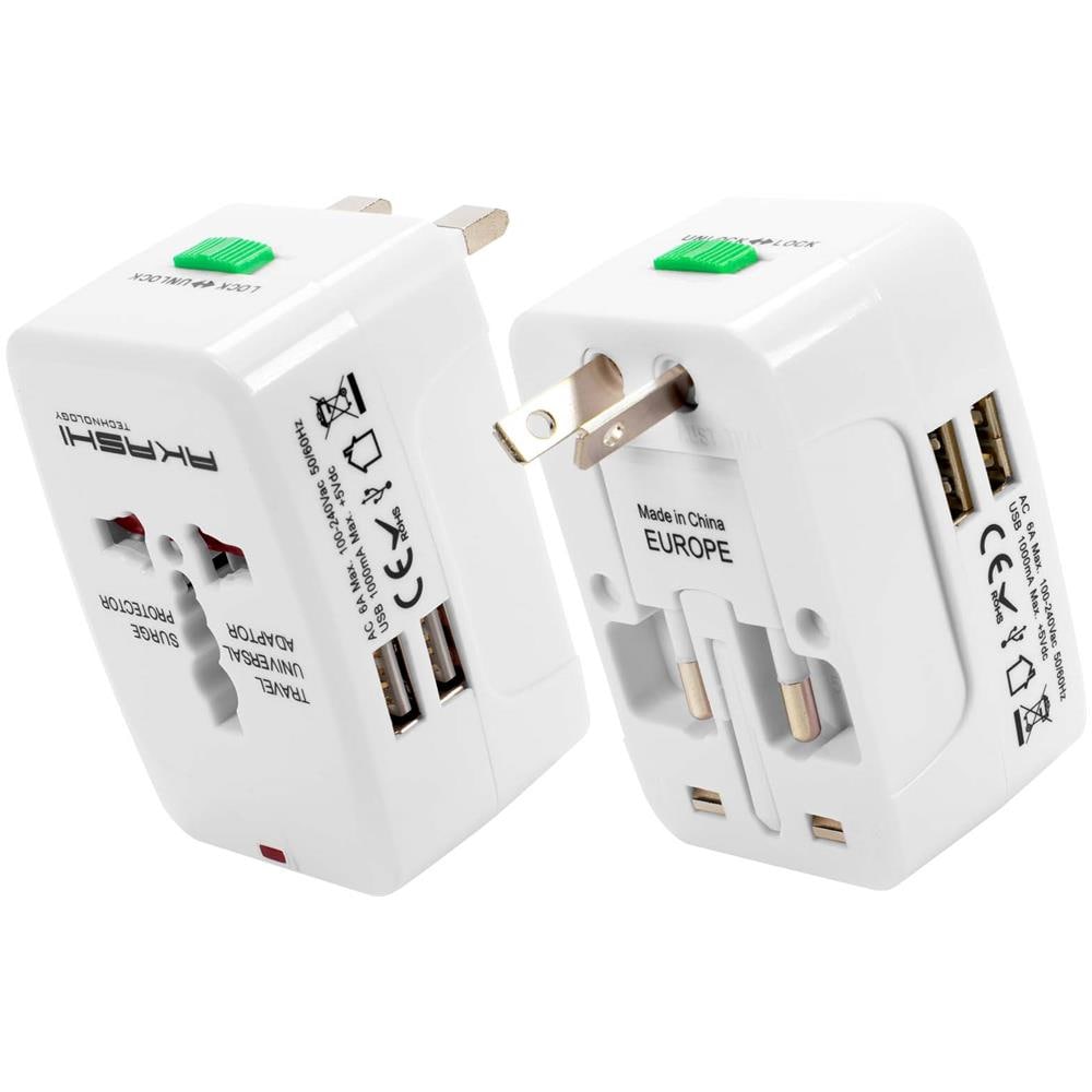 Adattatore Viaggio 2 Usb Presa Internazionale Uk, Usa, Aus, Nz, Eu Bianco - Foto 1