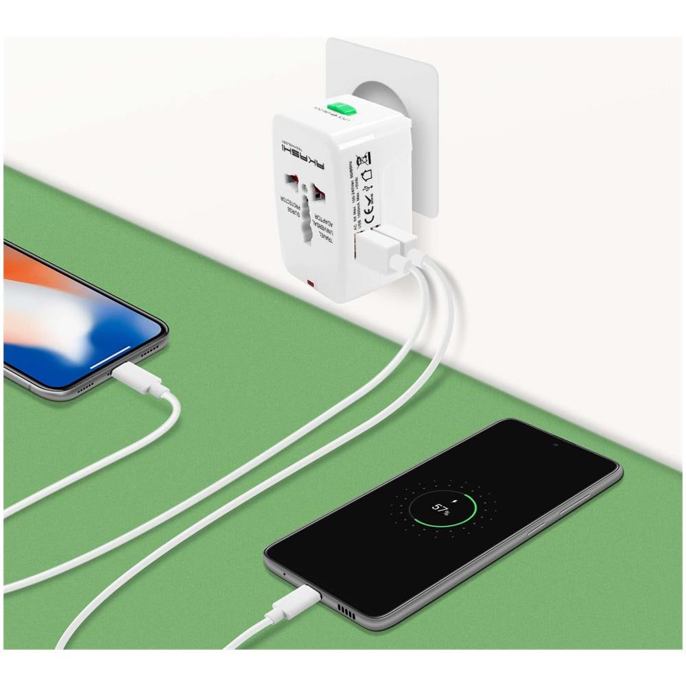 Adattatore Viaggio 2 Usb Presa Internazionale Uk, Usa, Aus, Nz, Eu Bianco - Foto 2