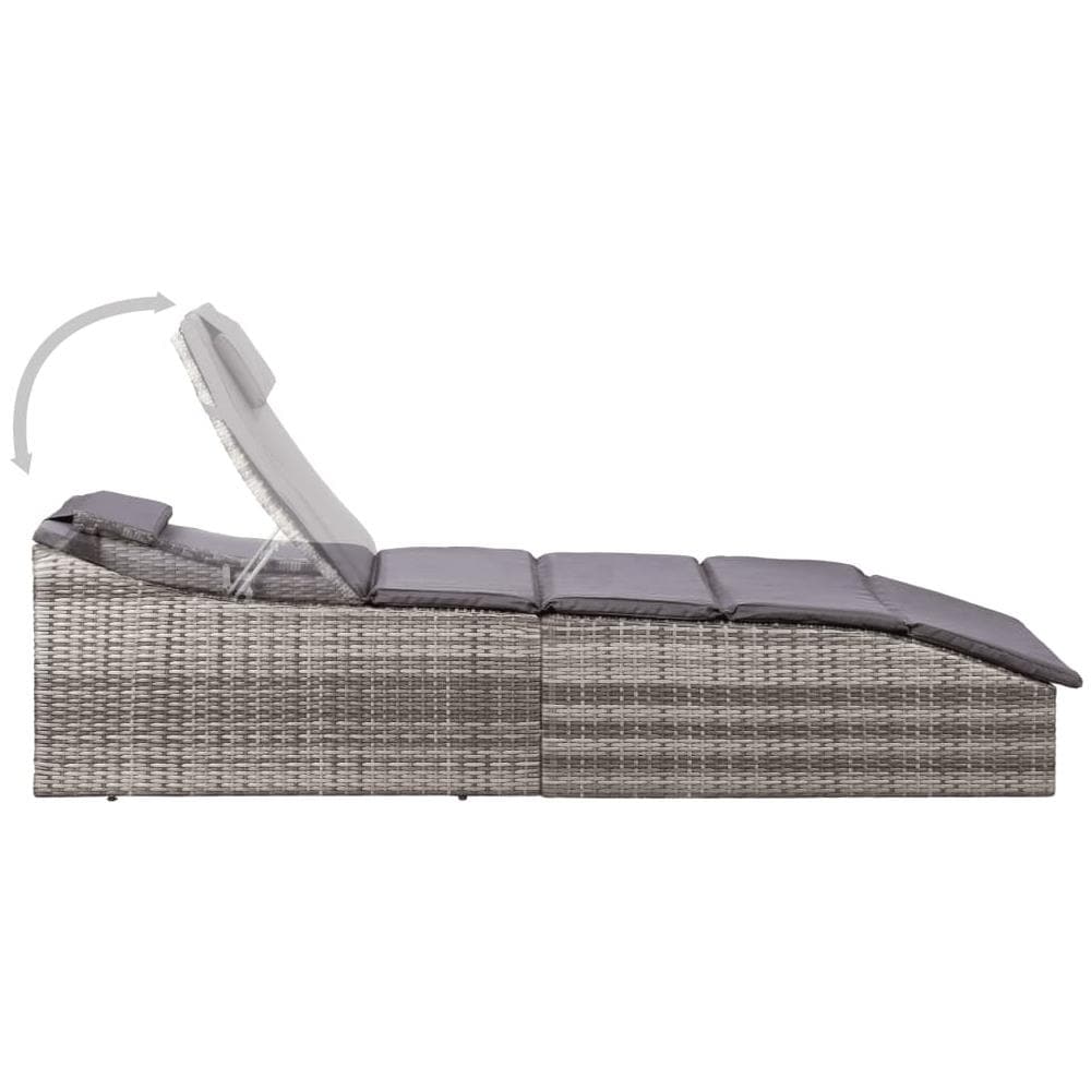 Lettino Prendisole Con Cuscino In Polyrattan Grigio - Foto 2