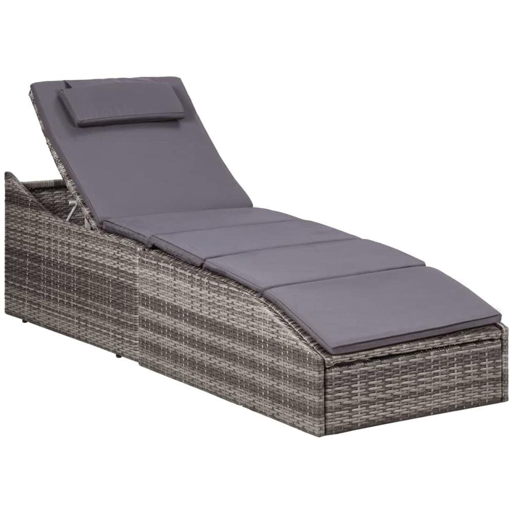 Lettino Prendisole Con Cuscino In Polyrattan Grigio - Foto 1