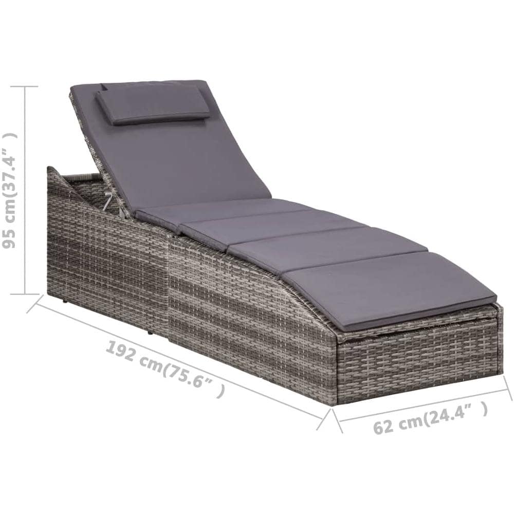 Lettino Prendisole Con Cuscino In Polyrattan Grigio - Foto 10
