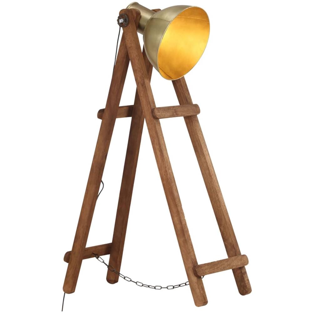 Lampada da Pavimento Ottone E27 in Legno Massello di Mango - Foto 1