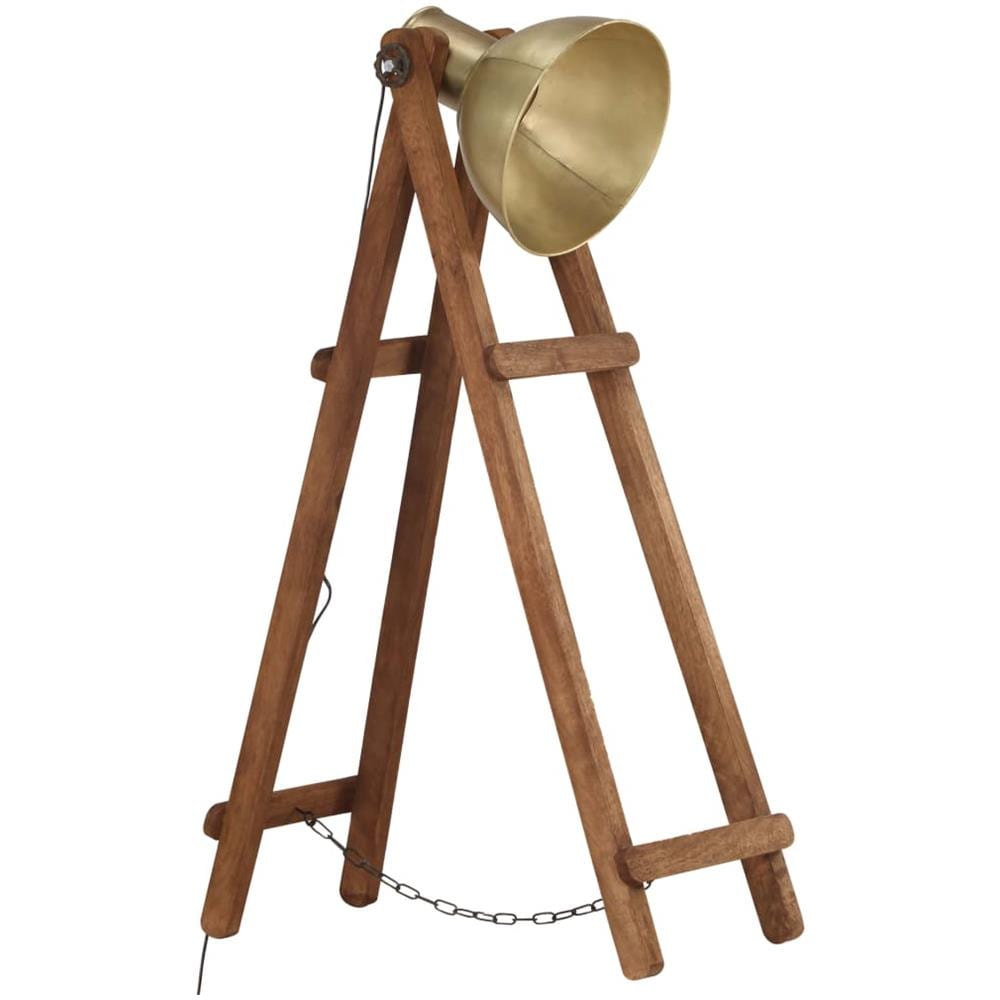 Lampada da Pavimento Ottone E27 in Legno Massello di Mango - Foto 3