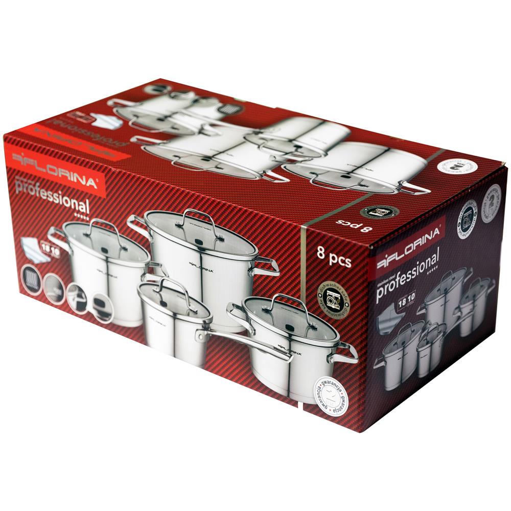 Professional Batteria Da Cucina In Acciaio Inossidabile, 8 Pezzi, Induzione, Coperchi Vetro Argento - Foto 2