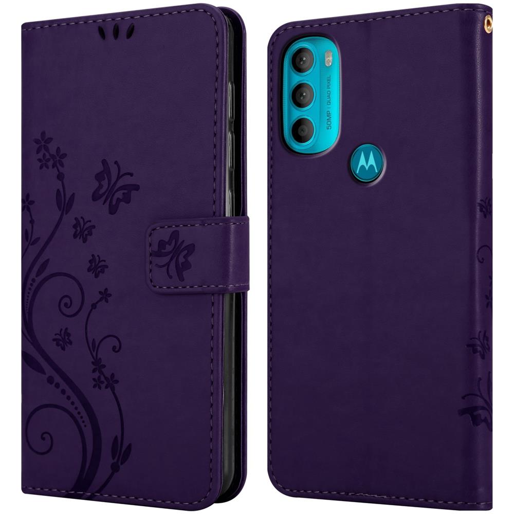 Custodia Compatibile Con Motorola Moto G71 5g In Lilla Scuro Fiore - Coperchio Protettivo In Design Floreale Con Chiusura Magnetica, Funzione Stand E Slot Per Carte - Foto 7