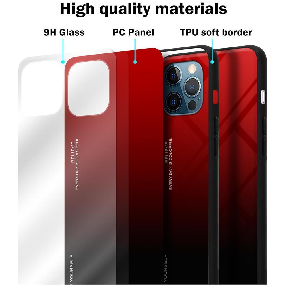 Custodia Compatibile Con Apple Iphone 12 Pro Max In Rosso - Nero - Coperchio Protettivo Bicolore In Vetro Temperato E Silicone Tpu - Foto 7