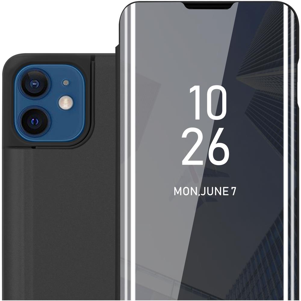 Custodia Compatibile Con Apple Iphone 12 / Iphone 12 Pro In Tormalina Nera - Clear View Specchio Coperchio Protettivo Con Funzione Di Supporto Protezione A 360 Gradi - Foto 1