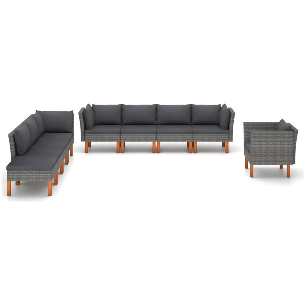 Set Divani Da Giardino 9pz Polyrattan Legno Di Eucalipto Grigio - Foto 2