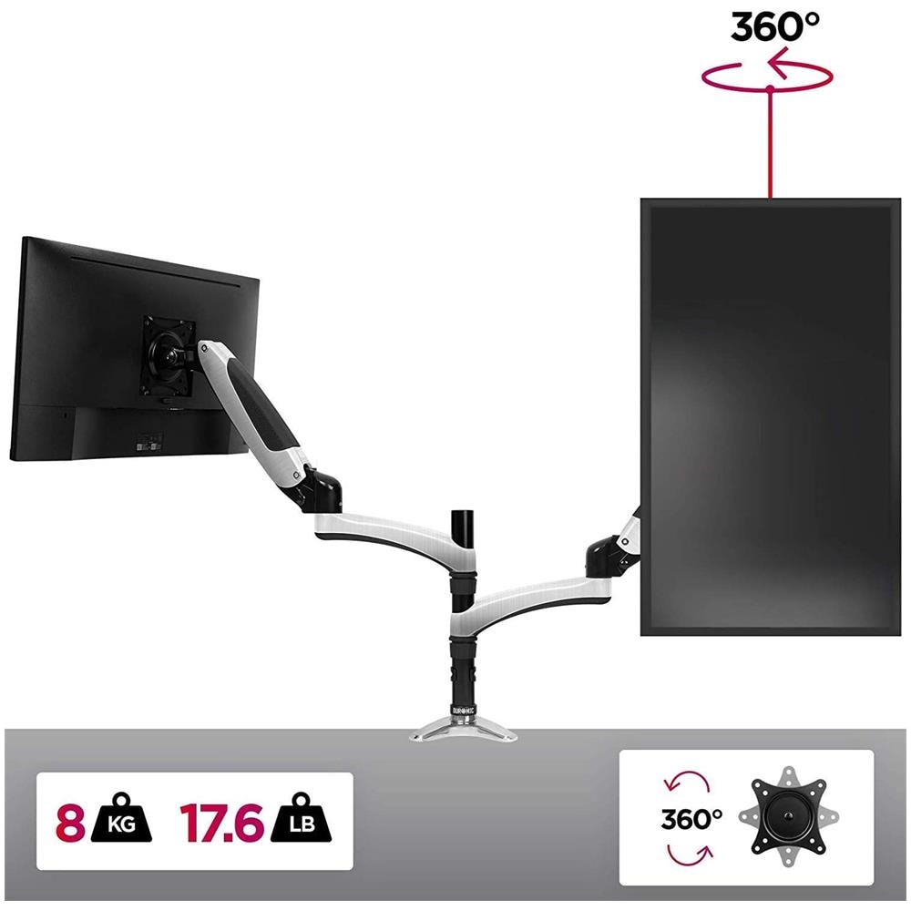 Dm651x2 Supporto Monitor - Supporto Per 1 Monitor Fino A 27” - Vesa 75/100 - Portata 8 Kg - Regolabile In Altezza - Inclinabile -90° +85° - Rotabile Di 360° - Foto 2