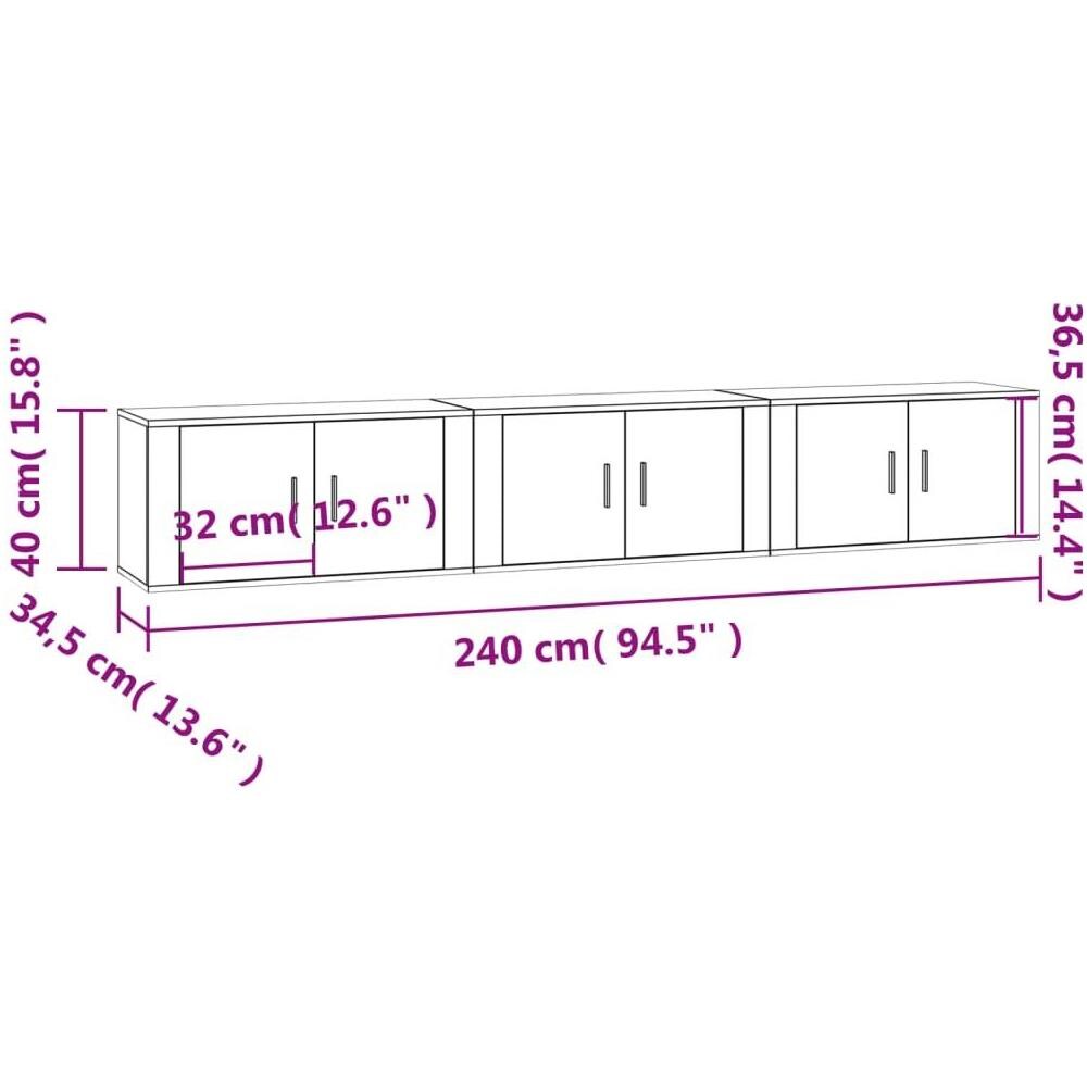 Mobili Porta Tv A Parete 3 Pz Rovere Fumo 80x34,5x40 Cm - Foto 7
